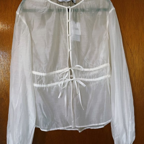 NWT & Other Stories Drawstring Waist Blouson Sleeve Blouse White Sz4 - Picture 7 of 10